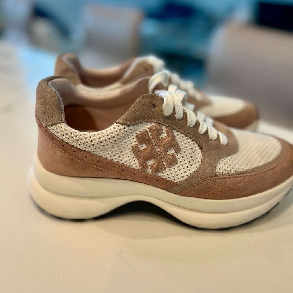 Tory Burch Cream and Tan Athletic Sneakers